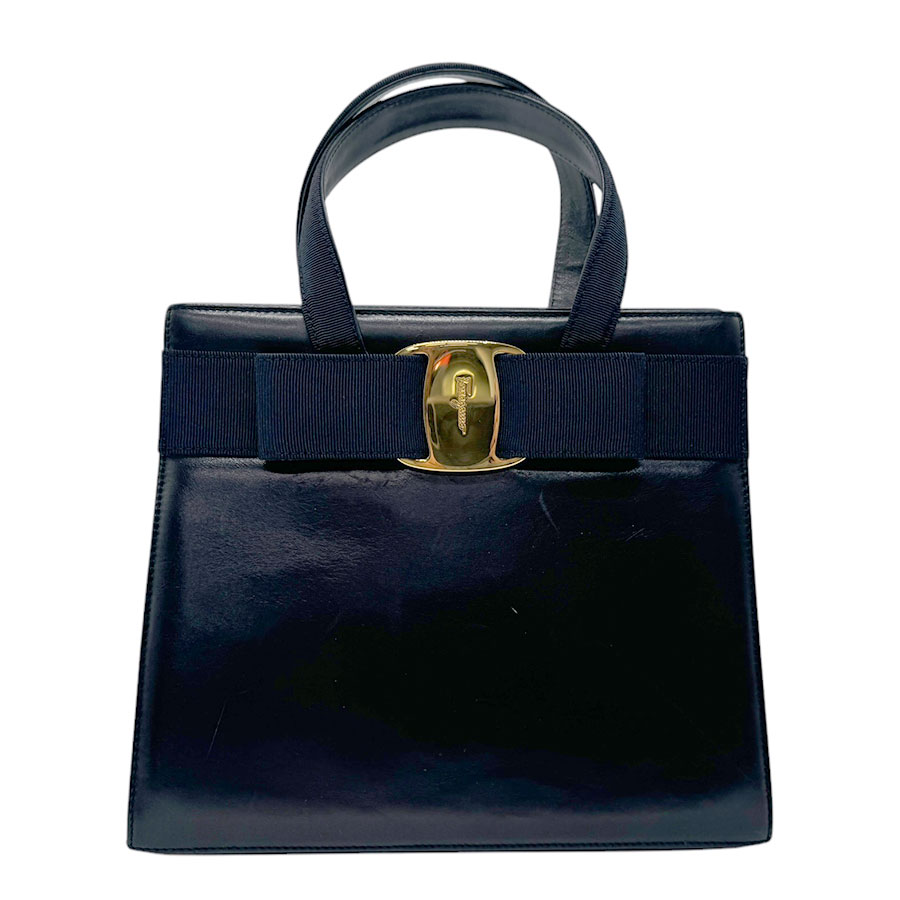 サルヴァトーレフェラガモ Salvatore Ferragamo ハンドバッグ ショルダーバッグ ヴァラリボン レザー ネイビー ゴールド レディース z2962