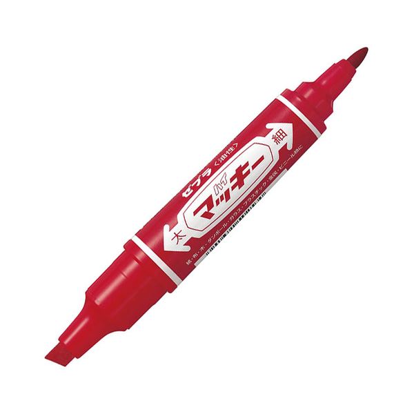 (まとめ）ゼブラ 油性マーカー ハイマッキー角芯太字+丸芯細字 赤 MO-150-MC-R 1セット（50本）(×3セット) 13,010円
