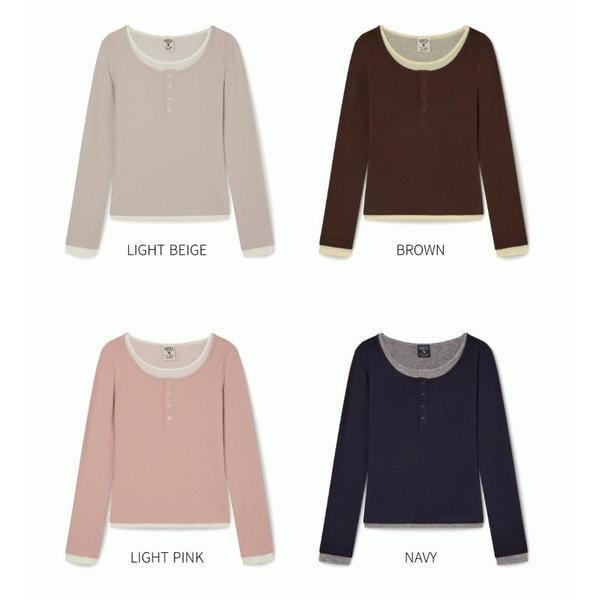 WHOAU レイヤード ヘンリーネック 長袖 Tシャツ WHLAG2283FSG