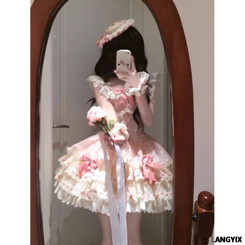 甘くてかわいいロリータバレエプリンセスワンピース夏の新作おしゃれなポンポンケーキスカート