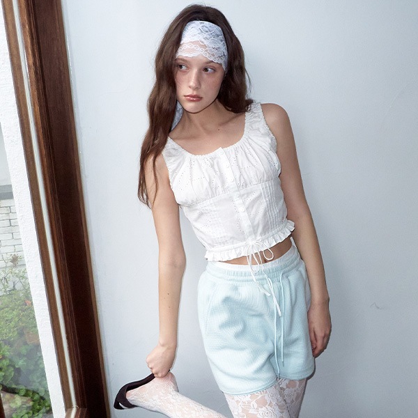 CROP SHIRRING SLEVELESS BLOUSE WHITE
