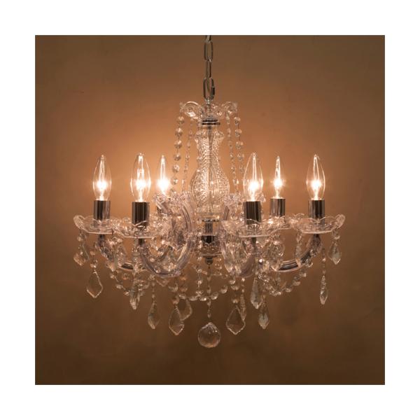 シャンデリア led対応 照明 豪華 アクセント 6灯 天井 照明 吊り下げ ヨーロピアン おしゃれ クラシック デザイン 派手 レトロ クリア 電気 姫系 ガーリー