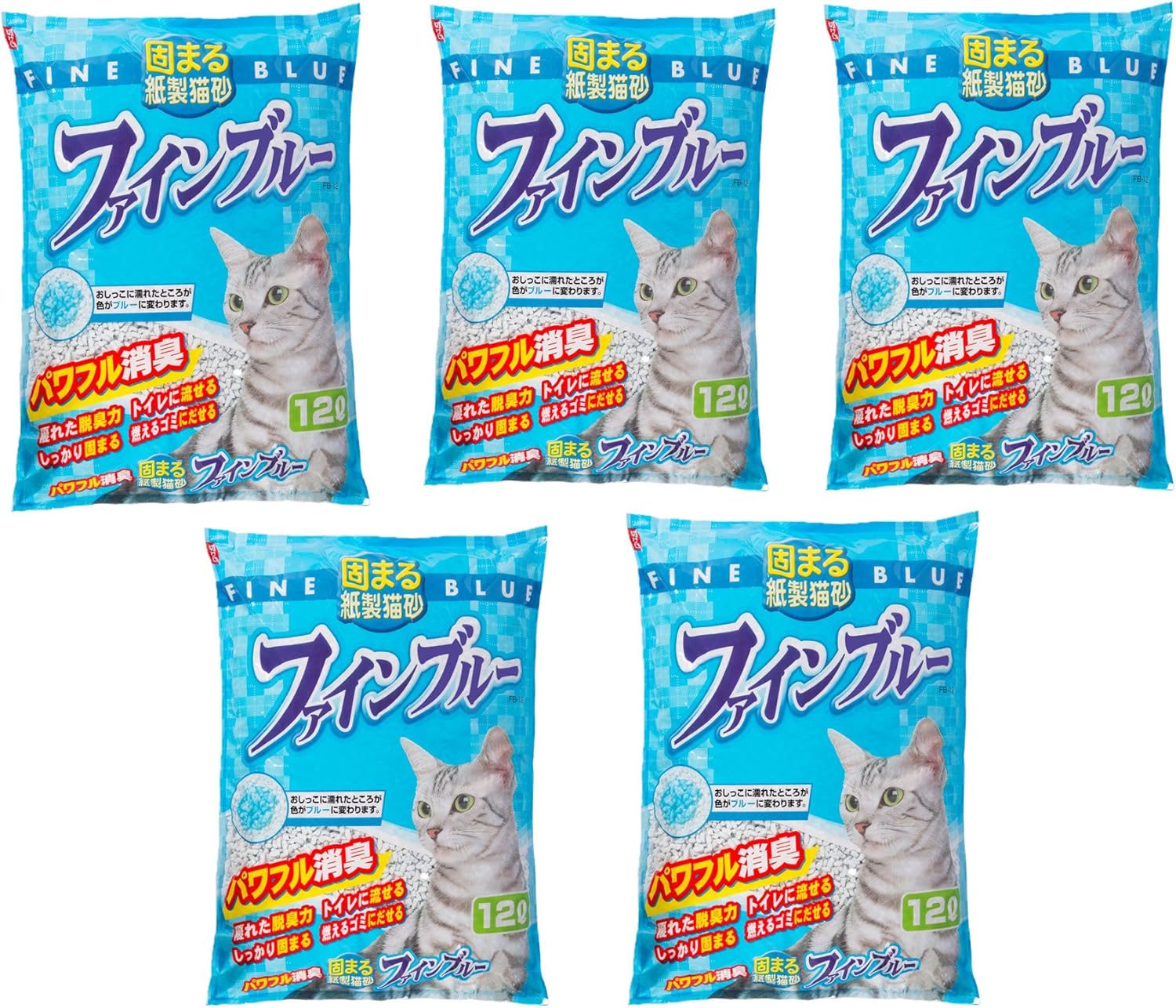 常陸化工 FineCat 固まる紙製猫砂 ファインブルー 12L 5袋入 ケース品