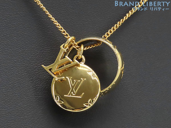 美品ルイヴィトンリングネックレスモノグラムネックレスペンダントリング指輪ゴールドメタルM80189