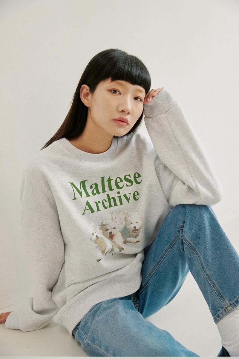Maltese archive sweatshirts MELANGE WHITE/ 韓国ストリートファッション/ 激安韓国ファッション/ 韓国ファッション