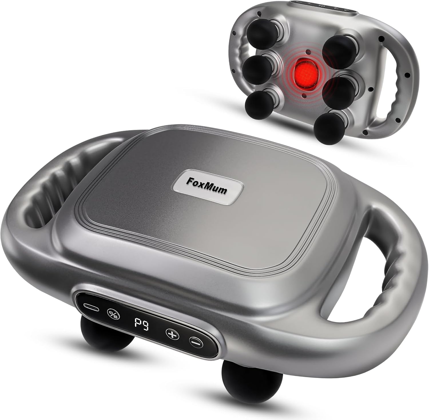 FoxMum 筋膜リリースガン ハンディガン6個ヘッド筋膜ガン 6倍効率の 筋膜リリース 筋膜ガン 筋肉リラックス 全身リフレッシュ道具 近赤外線LED搭載 9種類モード 9段階強力振動 Type-C