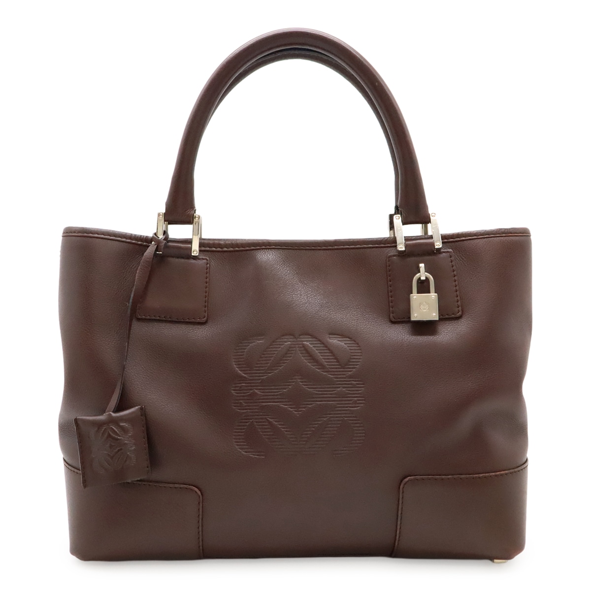 フスタ アナグラム アマソナ トートバッグ ハンドバッグ レザー ダークブラウン 茶 シルバー金