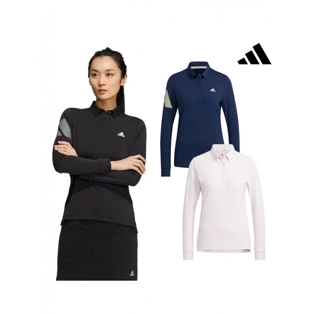 アディダスゴルフアディダスビッグアディダスロゴゴルフロングスリーブストレッチボタンダウンゴルフシャツ HG8250 HG8255 HG8256