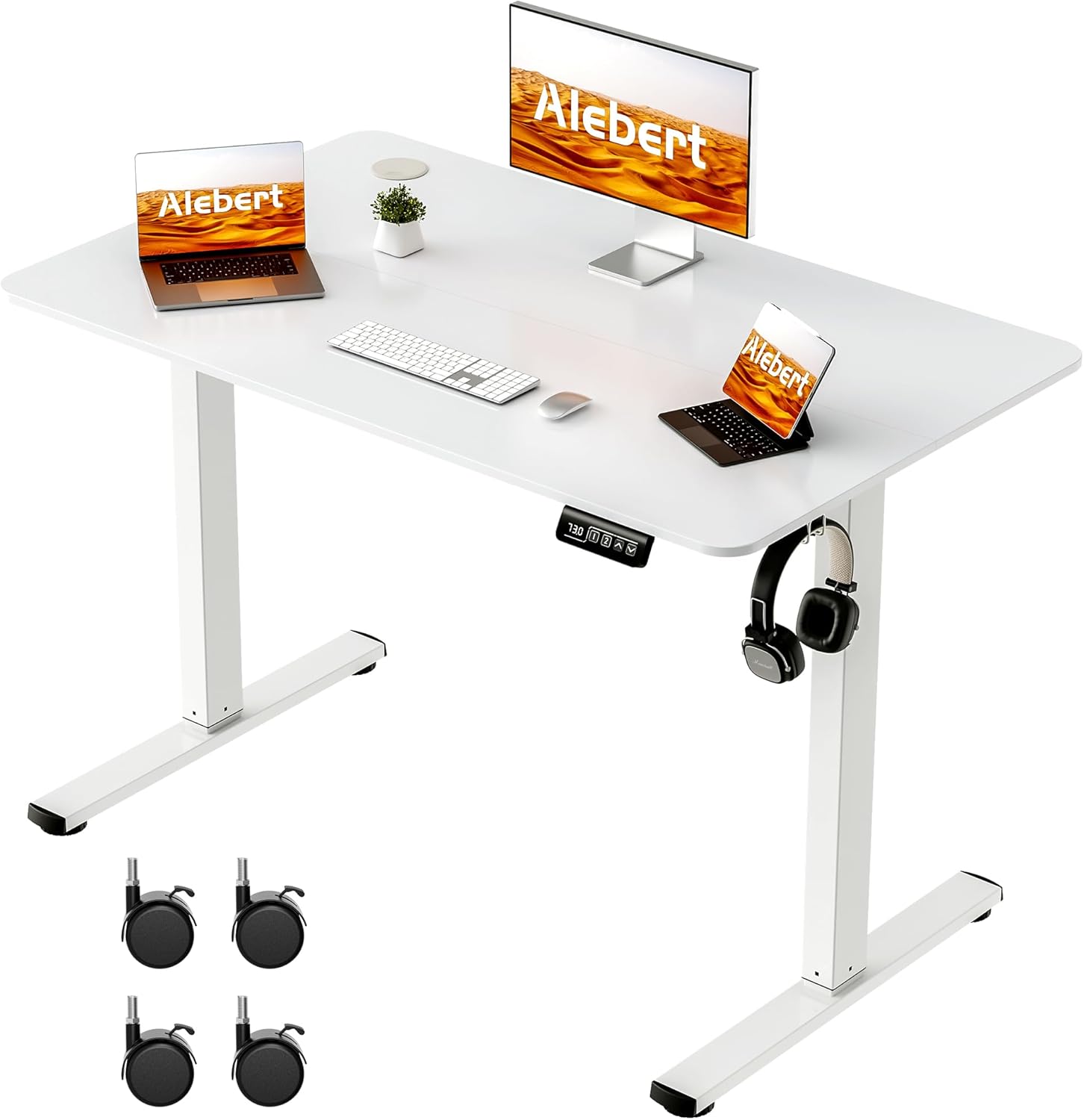 昇降デスク 電動 昇降式デスク 幅100*奥行60*高73-118cm スタンディングデスク 上下昇降デスク 高さメモリー機能 静音 収納フック付き パソコンデスク