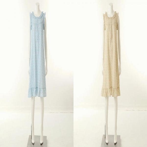 （正常）クール・チヂミ 小さな花柄の女性用ガウン ノースリーブ室内着_C VGN4534_C