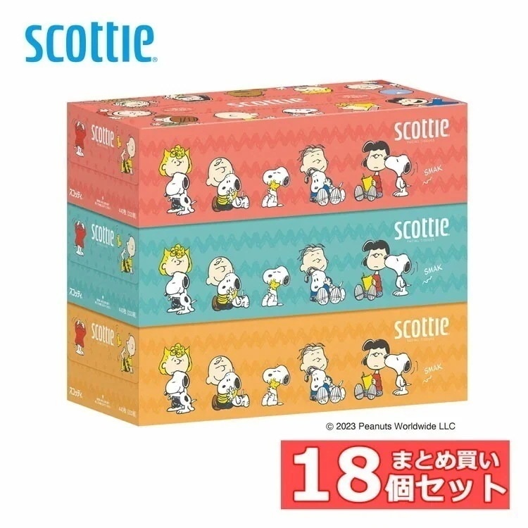 【目玉商品】(18個セット)スコッティ ティシュー スヌーピー 220組(440枚) 3箱パック 41337 (D)