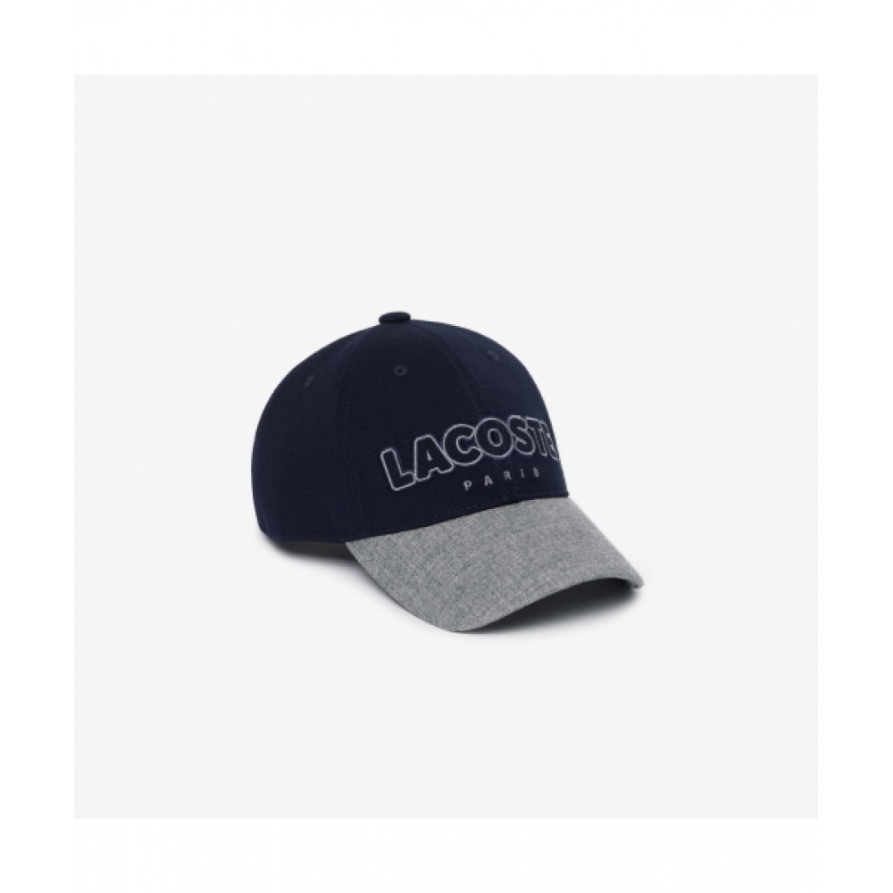 LACOSTE パブリックウールミックスカラーブロックベースボールキャップ [ネイビー]