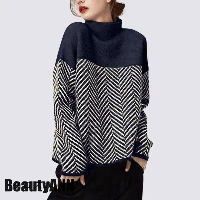 新生活 ニットセーター レディース ック ボーダー柄 ニット セーター 厚手 防寒 プルオーバー ゆったり トップス 長袖 シンプル ベーシック プレゼント ギフト