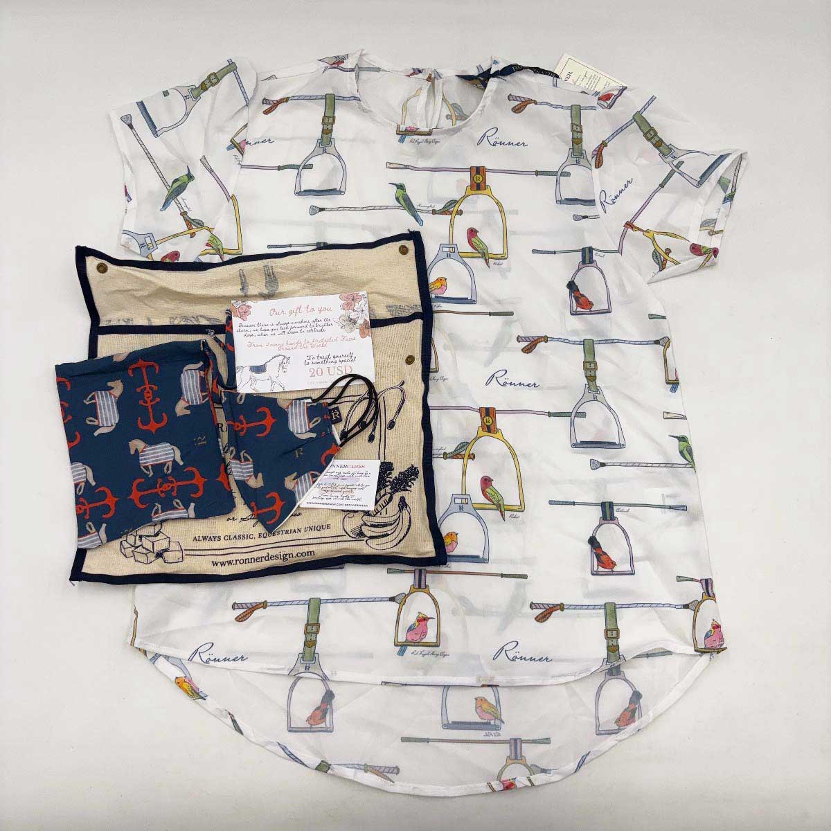 【中古・未使用品】RONNER SPORTS ロナー 半袖 カットソー M ホワイト レディース 乗馬 馬術 収納袋付き