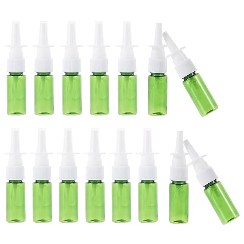 Frcolor 点鼻スプレーボトル 15ml 詰め替え 鼻スプレーボトル ドライノーズ対策 ミニスプレーボトル キャップ付き 携帯便利 漏れ防止 詰替えボトル PET製 緑色 15本入り（スタイルA）