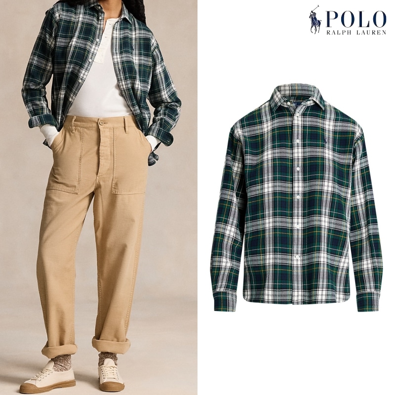 [ポロラルフローレン] リラックスフィット フラッド コットン シャツ / NAVY