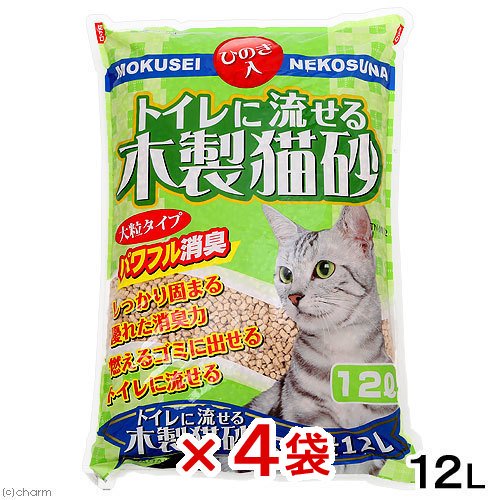 猫砂　常陸化工　トイレに流せる　木製猫砂　大粒　１２Ｌ　４袋　お一人様１点限り　ＣＲＣ30―14―30―20―00