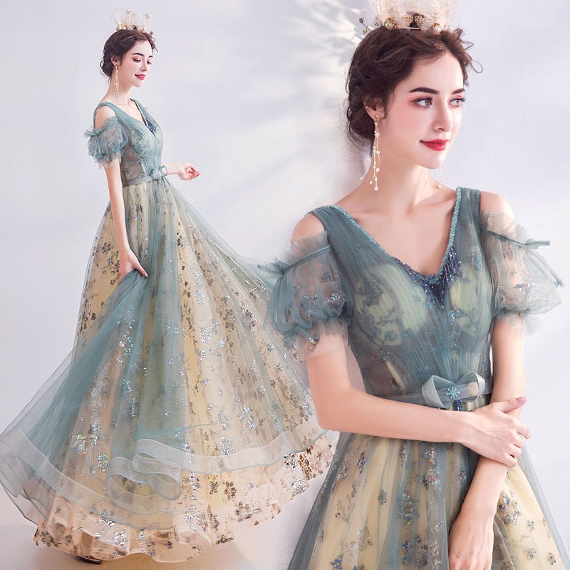 超人気,大特価 ウェディングドレス カラードレス 結婚式 二次会ドレス 演奏会用ロングドレス ウエディングドレス グリーン 緑 声楽 ピアノ コンサート 披露宴 演奏会 発表会ドレス 姫系 エンパイア