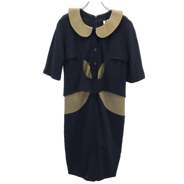 半袖 タイト ワンピース 40 黒×茶 レディース