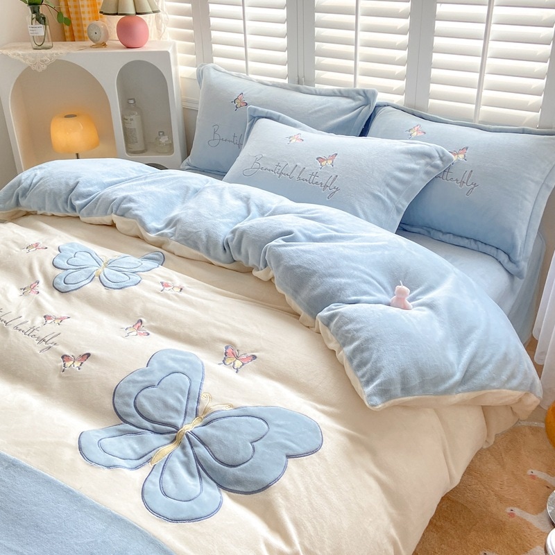 秋冬ミルクダウンシーツのベッド笠四点セットの厚い研磨毛刺繍ab版カバー保温肌プレゼント卸売り 6,092円