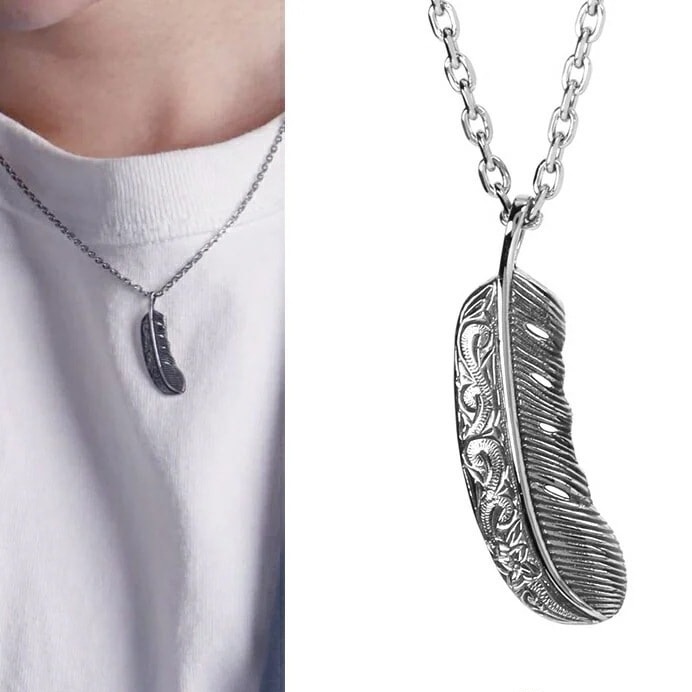 LH-1 HAWAIIAN ネックレス フェザー サージカルステンレス316L 金属アレルギー対応 03NE064ASV ステンレスネックレス メンズ