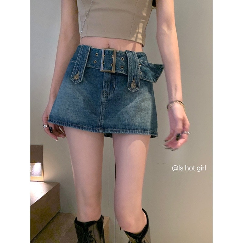 ラージサイズデニムスカートレディースレトロハイウエストシンホットガールミニスカートパッケージヒップス