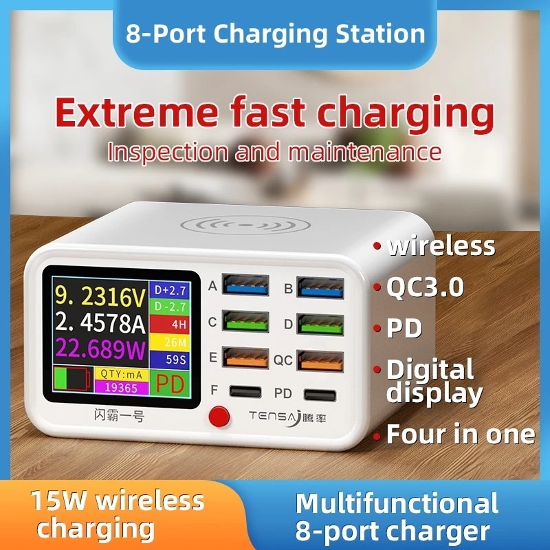 多機能8ポートUSBワイヤレス充電ステーション,ビジュアル電流検出,携帯電話用充電器,iPad,フラッシュ充電