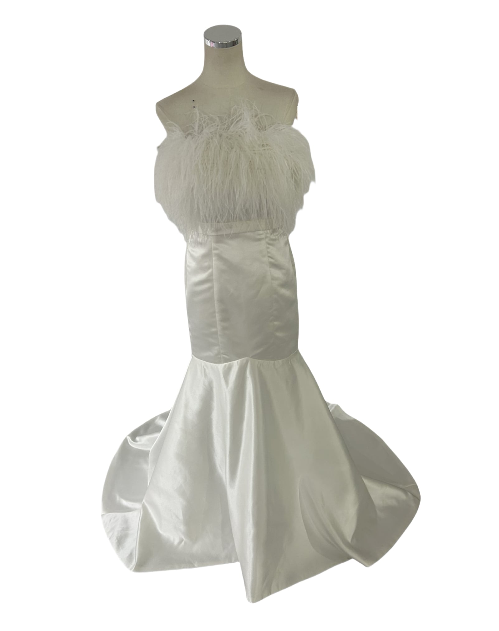 パーティードレス オフホワイト フェザー ベアトップ マーメイドライン 可愛い 披露宴 前撮り