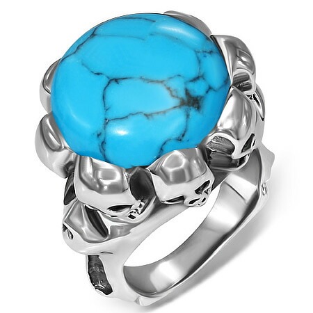 ゴーストスカルステンレスリング(ターコイズ)（RMT185）指輪 22号 ドクロ 髑髏 トルコ石 天然石 サージカルステンレス316L アクセサリー 男性 女性 プレゼント r0623xxxxxxxx 7,656円