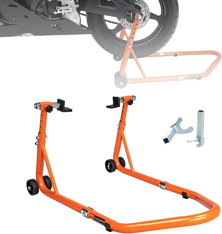 バイクスタンド メンテナンススタンド バイク用 高さ5段階調整 耐荷重320kg L型＆U型 アジャスタブル( オレンジ, L型+U型 昇降可能)