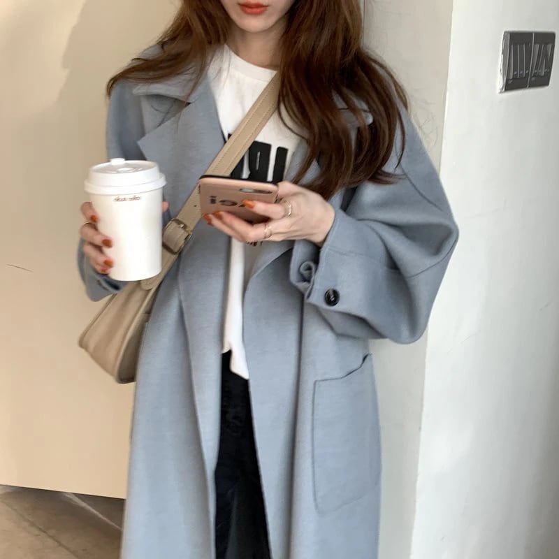 ロング丈 ウール チェスターコート アウター コート 上着 ロングコート ロング ロング丈 袖あり 長袖 Vネック 襟付き スリット ポケット 前開き かわいい 大人可愛い シンプル カジュアル 大人