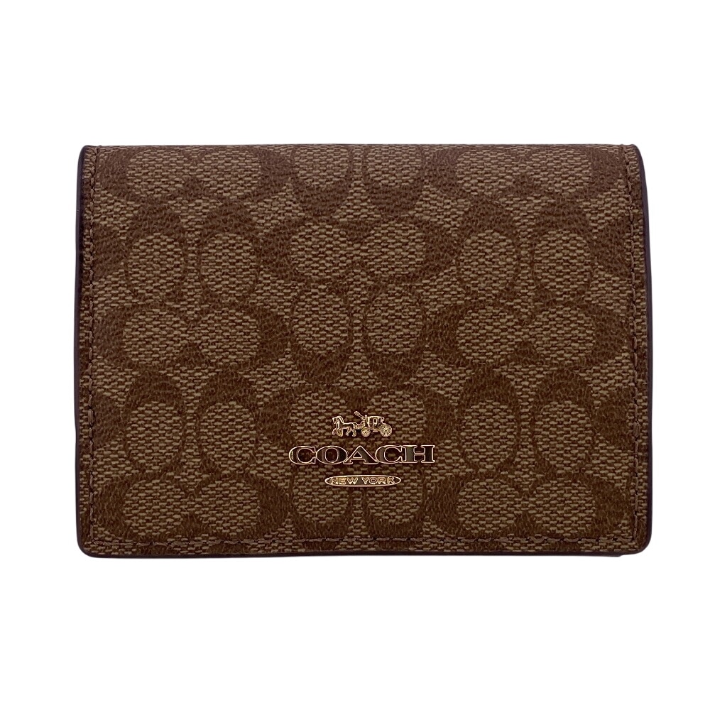 トライフォールド シグネチャー キャンバス 三つ折り財布 ベージュ レディース ブランド