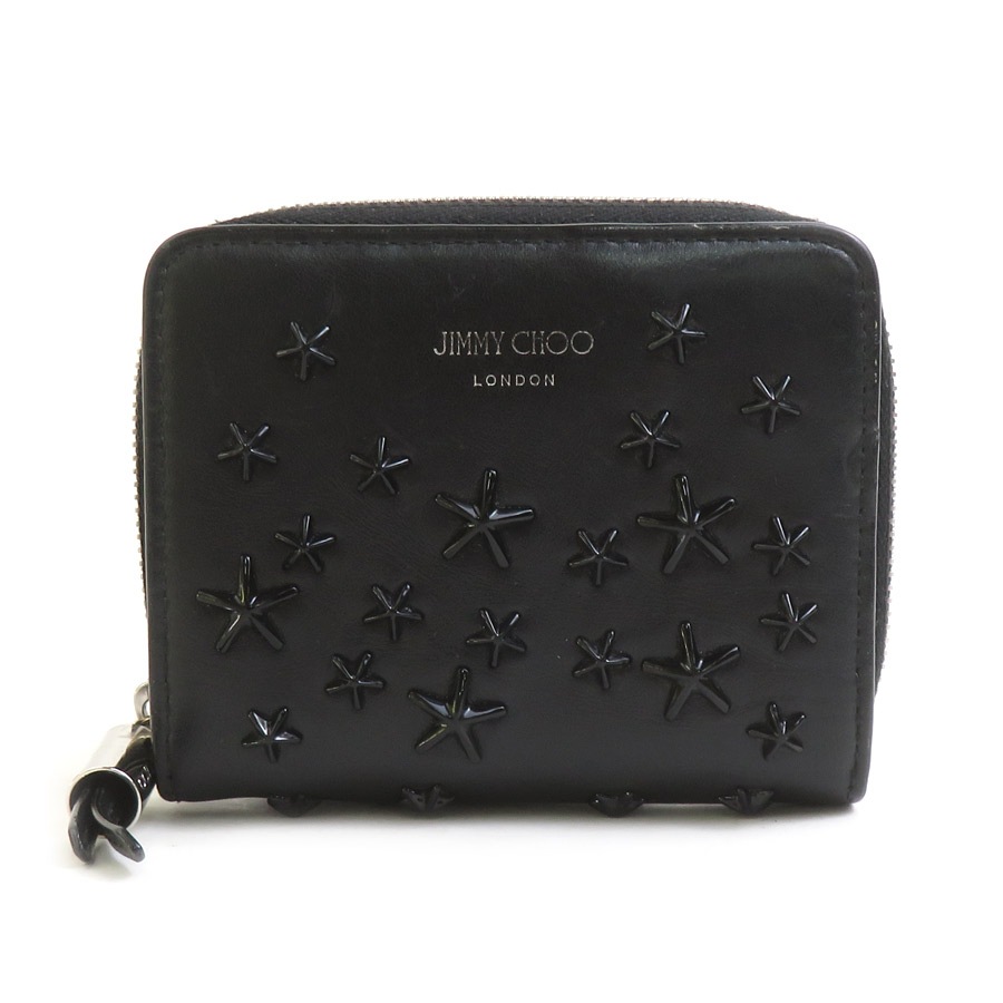 ジミーチュウ JIMMY CHOO 二つ折り財布 レザー/メタル ブラック レディース h32187a