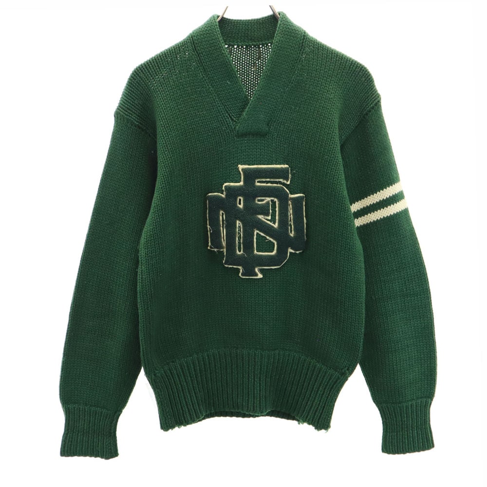 ヴィンテージ 40s 50s 長袖 レタードワッペン セーター グリーン VINTAGE ニット メンズ