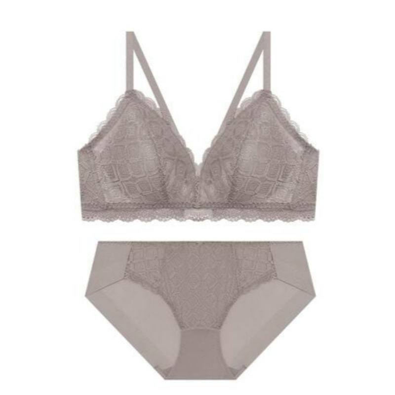 モダン レース トライアングル ブラ パンツ セット - ココア M 100