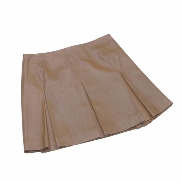 スカート フレアー ミニ ラムスキン 4サイズ タック入り ブラウン 中古