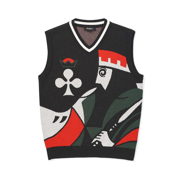 [Malbon 公式] シーズンアートワーク ジャカード ニットベスト BLACK (MAN)