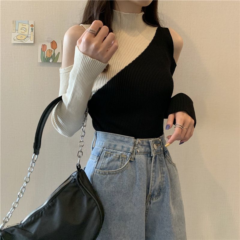 ハーフックカーディガンインナー肩出しニットトップス