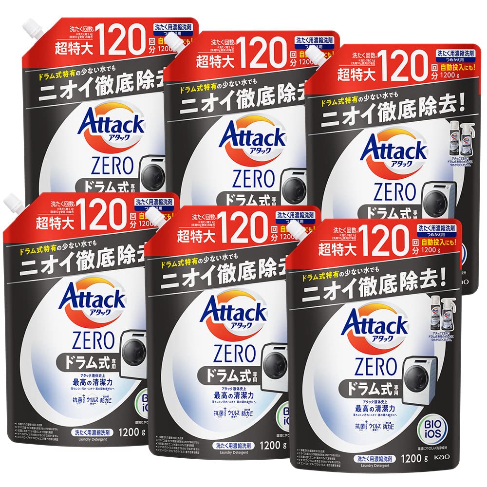 【ケース販売】 アタックＺＥＲＯ 洗濯洗剤 液体 アタック液体史上 最高の清潔力 ドラム式専用 詰め替え1200ｇ×6個