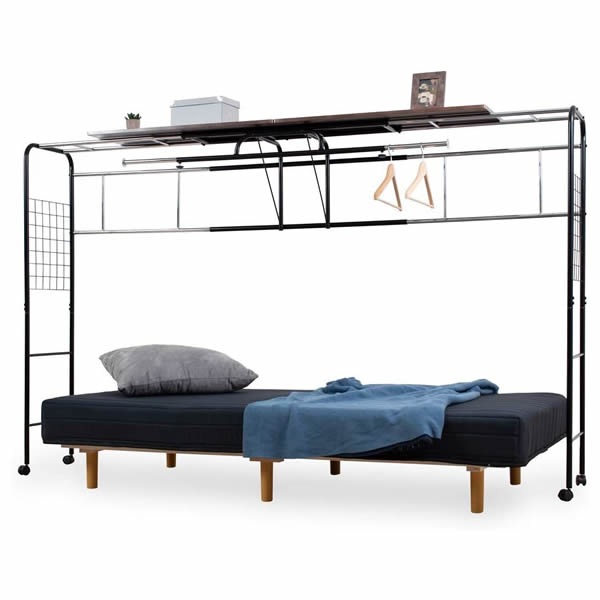 ベッド用 ハンガー ラック キャスター付き UNI-0001-BKBR ブラック×ブラウン