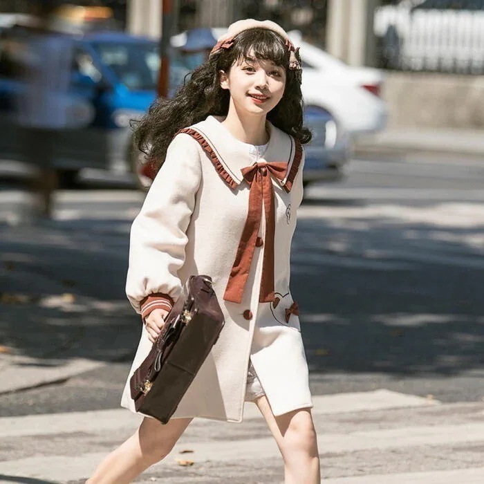 【急速出荷】コート ロリータ アウター JK セーラー服風 秋冬 制服 Lolita テディベア くまちゃん 学園風 女子高生 クラシカル レディース 女の子 ロリィタ ミドル丈 コスプレ イベント