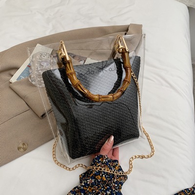 クリアバッグ バッグ カバン 鞄 bag レディースバッグ ショルダーバッグ ハンドバッグ 2way 斜めがけ 肩がけ 手持ち スクエア型 四角 ポリエステル バンブー ビニール かわいい 大人可愛い 5,151円