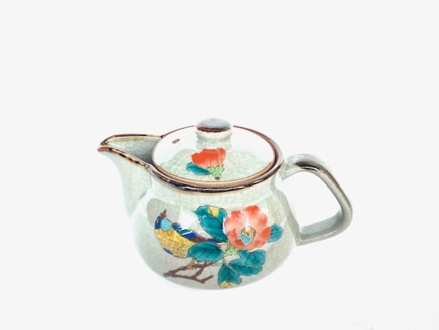百華園 九谷【急須】大 椿に鳥【裏絵】陶器 保温 350ml 単品