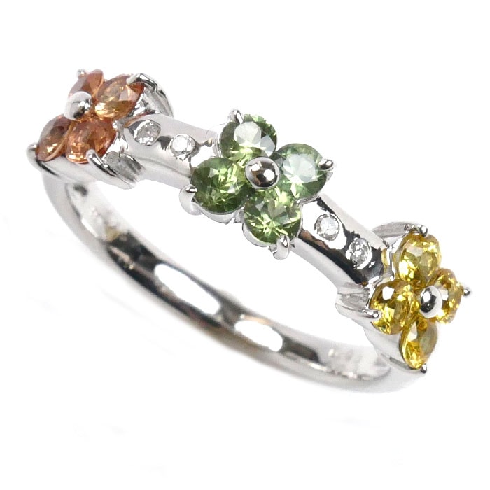 K18WG ホワイトゴールド フラワーモチーフ リング・指輪 サファイア0.93ct ダイヤモンド0.03ct 13号 3.5g レディース 中古