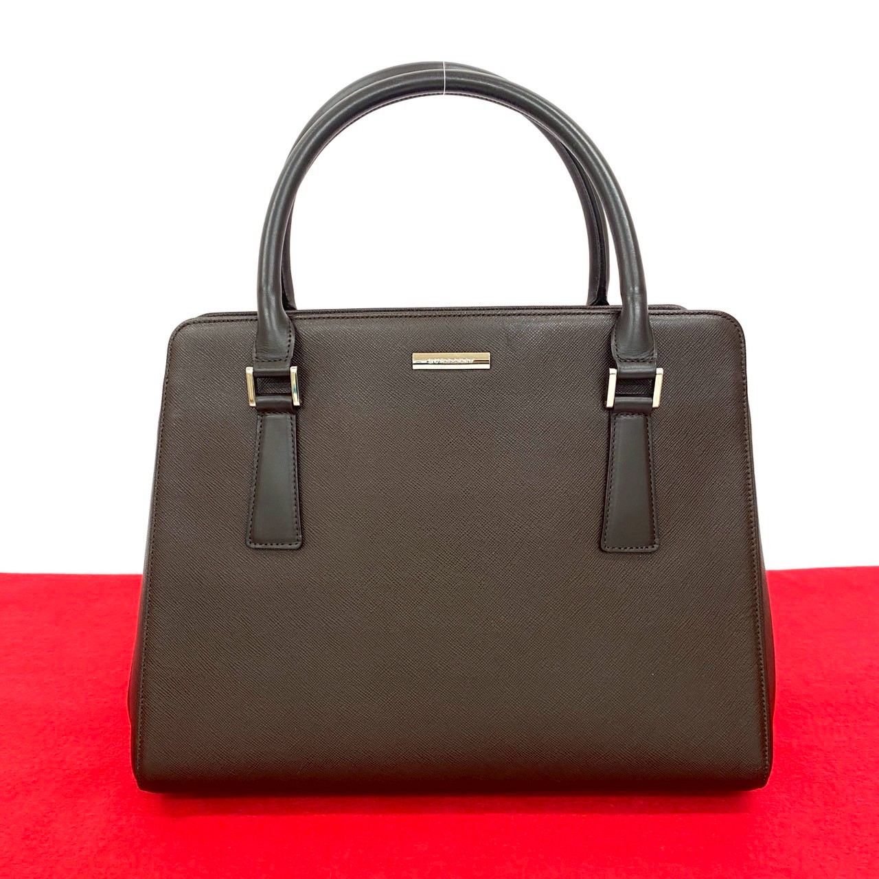 ロゴ 金具 ノバチェックハンドバッグ レザー ブラウン 51776