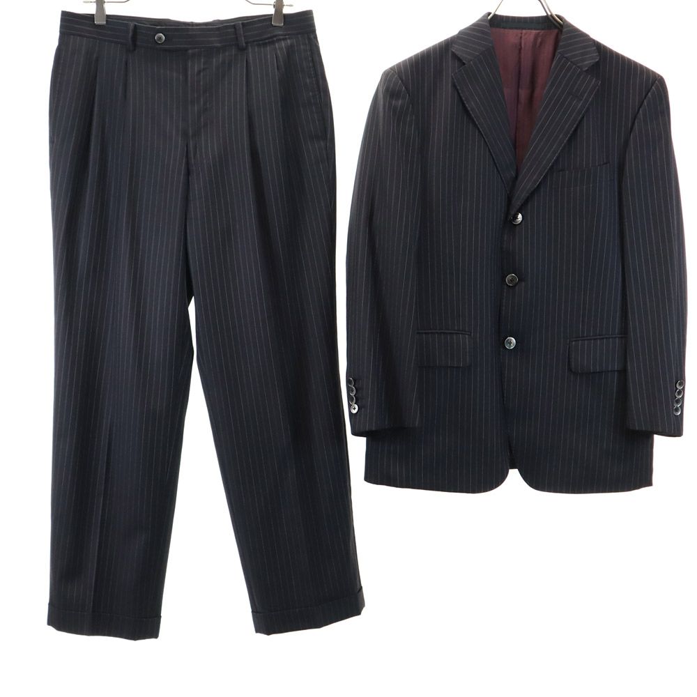 ビサルノ 日本製 ウール ストライプ柄 スーツ 上下セットアップ M 黒系 VISARUNO メンズ