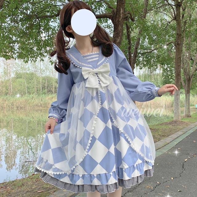 コスプレロリータアリス兎姫洋装ネイビー風長袖ワンピース レディース ドレス ファッション