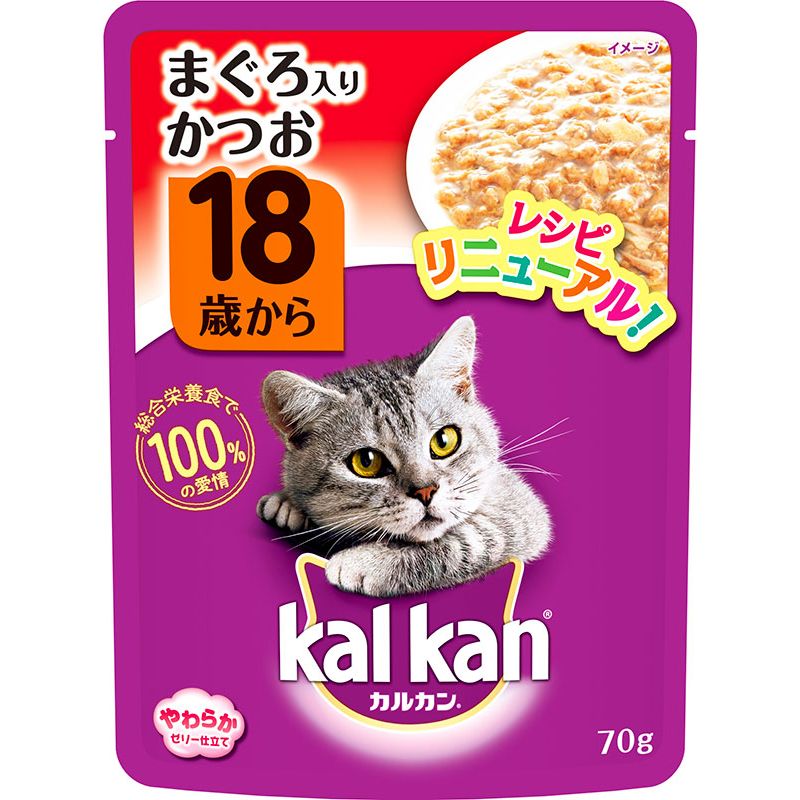（まとめ買い）マース カルカン パウチ 18歳から まぐろ入りかつお 70g [x40]