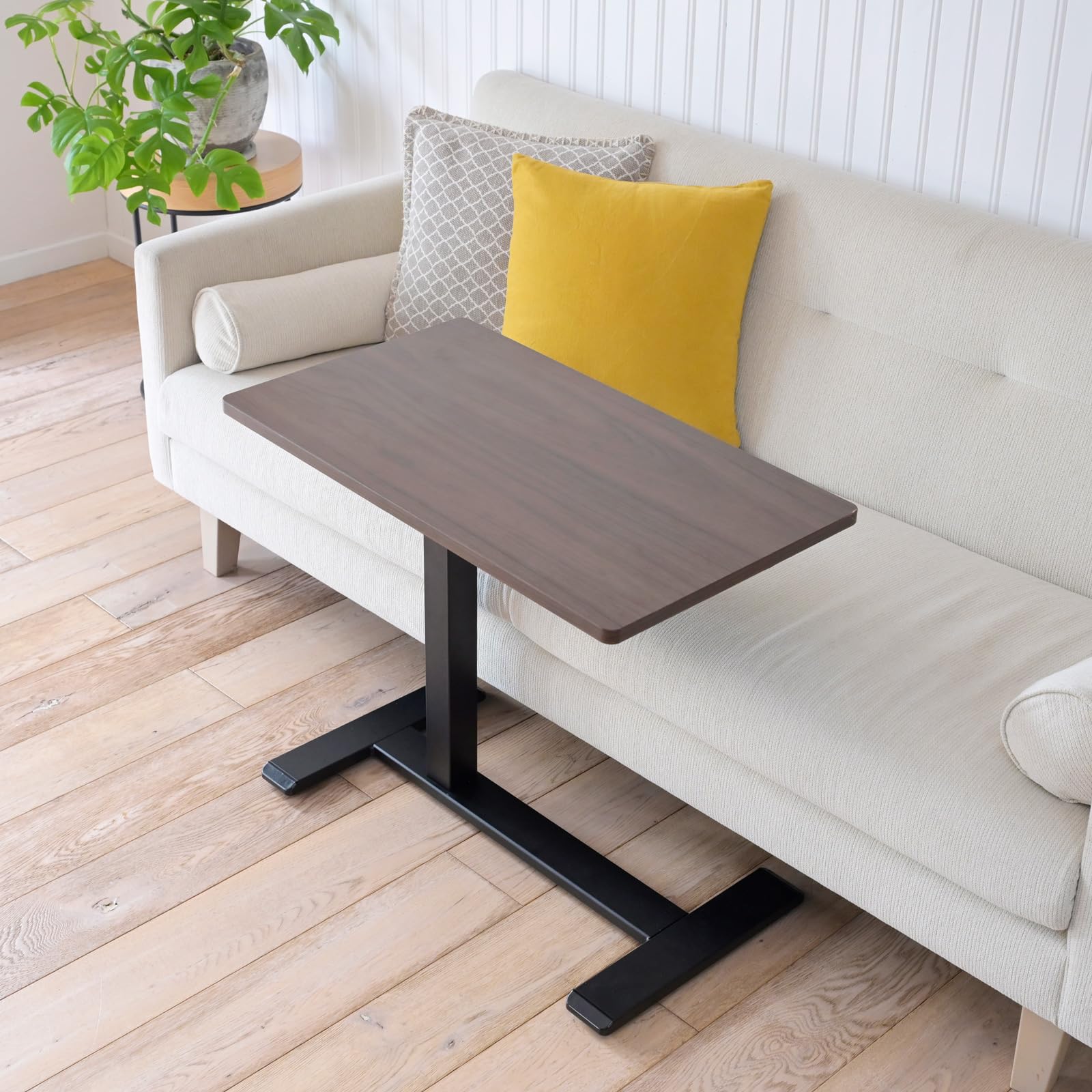 山善(YAMAZEN) 昇降デスク サイドテーブル キャスター付き (4cmの隙間に入る低床キャスター/ガス圧昇降/無段階高さ調節) ベッドテーブル パソコンデスク