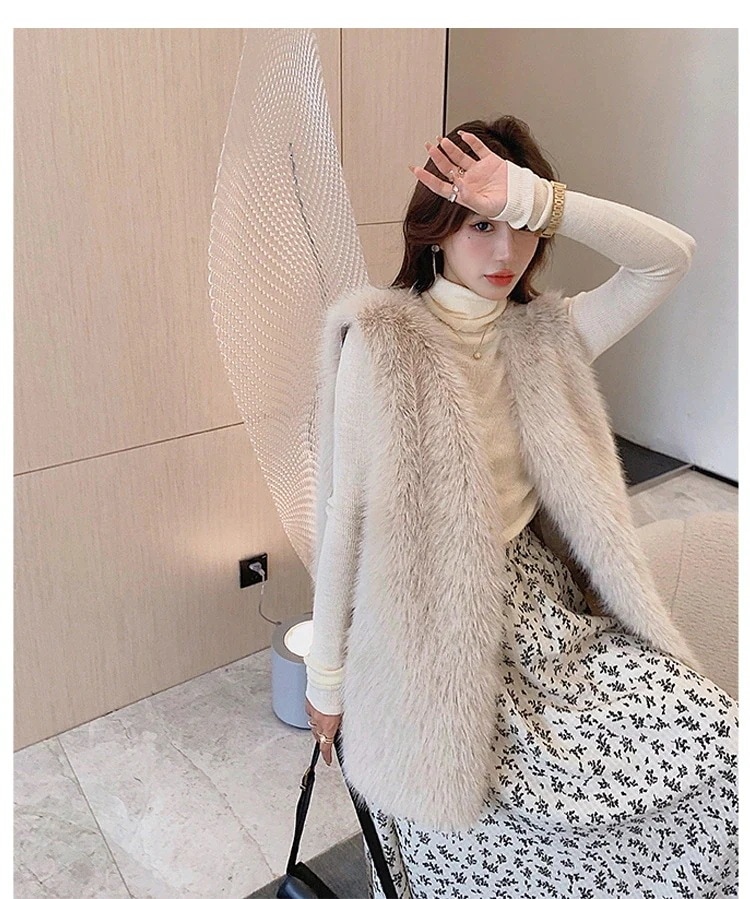 INSスタイル 2023 秋冬 気質 sweet系 フェイクファー ベスト スリム ファッション